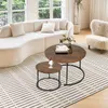 Satztisch 2er Set,Couchtisch Rund aus Holz,stapelbar Produktbild-Vorschau 7