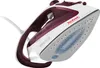 A close-up, angled view of a maroon and white Tefal steam iron against a white background. Produktbild-Vorschau