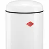A close-up view of the top portion of a white trash can with a black rim and a red Wesco logo. Náhled obrázku produktu