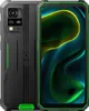 A black and green rugged smartphone is shown from the front and back. Produktbild-Vorschau