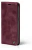 A burgundy flip case for a smartphone, shown from the side with the cover closed. Produktbild-Vorschau