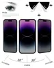 Three smartphones are displayed at different angles to illustrate the anti-spy feature of a screen protector. Text and diagrams explain the viewing angles and privacy. Produktbild-Vorschau