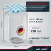 25x WELLGRO Einmachgläser 720ml Schraubdeckel TO82 blau Produktbild-Vorschau 4