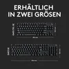 Two Logitech gaming keyboards are shown side-by-side with dimensions indicated. Náhled obrázku produktu