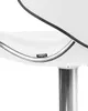 A close-up detail of a white bar stool, showing the brand logo and a silver metal frame. Náhled obrázku produktu