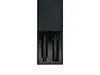 The back of a black remote control with the battery compartment open, showing two AAA batteries installed. Produktbild-Vorschau