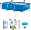 A collage of a swimming pool and pool maintenance accessories. Produktbild-Vorschau