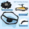 Collage of close-up shots and diagrams illustrating features of a children's sensory swivel chair. Produktbild-Vorschau