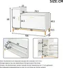 A diagram showing the dimensions of a white shoe cabinet with gold accents and metal legs. Produktbild-Vorschau