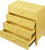 A yellow metal cabinet with four drawers, some of which are open. Voir les images du produit