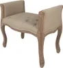 A beige upholstered bench with carved wooden legs and arms, presented against a white background. Podgląd zdjęcia produktu