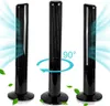 Three black tower fans are shown on a white background, with light blue air currents emanating from them and green leaves scattered around. Anteprima dell’immagine prodotto