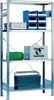 A metal shelving unit filled with various storage bins and tools. Voir les images du produit