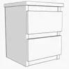 A line drawing illustration of a two-drawer nightstand. Voir les images du produit