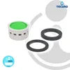 A product shot of a faucet aerator and two rubber washers, with brand logo and a small graphic. Produktbild-Vorschau
