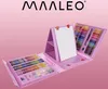 An open art set case with various art supplies, including crayons, markers, and colored pencils, displayed on a pink background. Anteprima dell’immagine prodotto