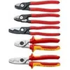 A stack of different types of pliers with red handles. Voir les images du produit