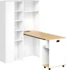 A white and wood-colored desk with a bookshelf unit. Produktbild-Vorschau
