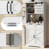 A collage of images showcasing the features of a white kitchen cabinet, including handles, magnetic closure, and hinges, alongside a full view of the cabinet. Podgląd zdjęcia produktu