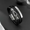 Herren Lederarmband Schwarz Edelstahl Magnetverschluss Produktbild-Vorschau 4