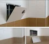 A collage of images showing a tiled wall with an open access panel, revealing pipes and plumbing. One image shows the access panel removed, and another shows it leaning against the wall. Produktbild-Vorschau