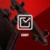 A close-up marketing image of a black car seat mount for a Nintendo Switch, with a white checkmark icon and the word "EASY" overlaid. Produktbild-Vorschau