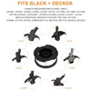 A collage of images showing a spool of trimmer line and various Black+Decker trimmer heads, along with a list of compatible Black+Decker models. Produktbild-Vorschau