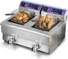 A commercial deep fryer with two baskets filled with fried food. Produktbild-Vorschau