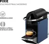 A close-up shot of a blue Nespresso coffee machine with a cup of espresso. Produktbild-Vorschau