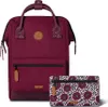 A burgundy backpack and a floral patterned pouch are shown against a white background. Produktbild-Vorschau