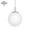 A pendant light fixture with a white globe shade and a silver-colored metal base and stem, shown with a separate ceiling canopy. Náhľad obrázku produktu