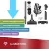 An image showing various accessories for a vacuum cleaner, with numbered labels and text describing each accessory. Produktbild-Vorschau