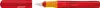 A red fountain pen with a yellow grip, shown with its cap. Produktbild-Vorschau