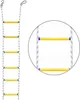 A fire escape ladder with yellow rungs and white and gray rope, shown against a white background. A magnified inset shows a close-up of the ladder's construction. Produktbild-Vorschau