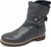 A black leather winter boot with fur lining and a buckle detail, shown against a white background. Anteprima dell’immagine prodotto