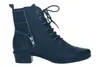 A black women's boot with a plaid shaft insert and a side zipper, shown from the side against a white background. Voir les images du produit