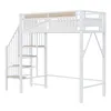 A white metal loft bed with wooden steps and accents, shown against a white background. Anteprima dell’immagine prodotto