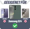 Marketing image showing Samsung Galaxy S24 series phones and a phone case, indicating compatibility. Produktbild-Vorschau