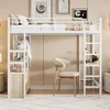 A loft bed with a desk and storage in a bedroom setting. Voir les images du produit