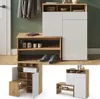 A collage of images showing a shoe cabinet with a bench, in different angles and settings. Náhľad obrázku produktu