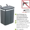 A dark gray trash can with silver accents, designed to hang on kitchen cabinet doors, is shown with informational text and diagrams. Anteprima dell’immagine prodotto