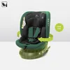 A green and black car seat is shown on a light gray and white background, with a green arrow indicating rotation and a green circle with text. Produktbild-Vorschau