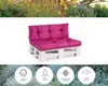 A pink pallet sofa cushion set on a white background, with icons and text below. Voir les images du produit