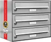 A three-tier stainless steel mailbox unit with individual compartments and locks. Produktbild-Vorschau
