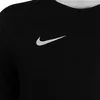A close-up of a black t-shirt with a white Nike logo. Produktbild-Vorschau