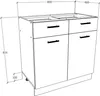 A line drawing of a kitchen cabinet with dimensions indicated. Produktbild-Vorschau