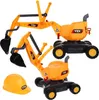 Two yellow toy excavators and a yellow toy hard hat are displayed against a white background. Náhľad obrázku produktu