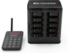 A black wireless paging system with a base station and a remote transmitter, displayed on a white background. Náhled obrázku produktu