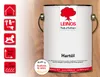 A can of LEINOS Naturfarben Hartöl is shown against a wooden background, with several red icons on the left side of the image. Produktbild-Vorschau