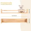 Two wooden shelves are shown, one with a teddy bear on it, and dimensions are indicated. Náhľad obrázku produktu